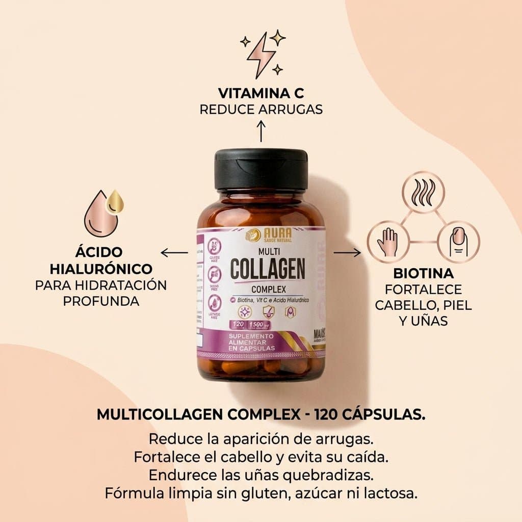 AURA Multicolágeno Complex | Fórmula Avanzada con Ácido Hialurónico | 120 caps. — 1