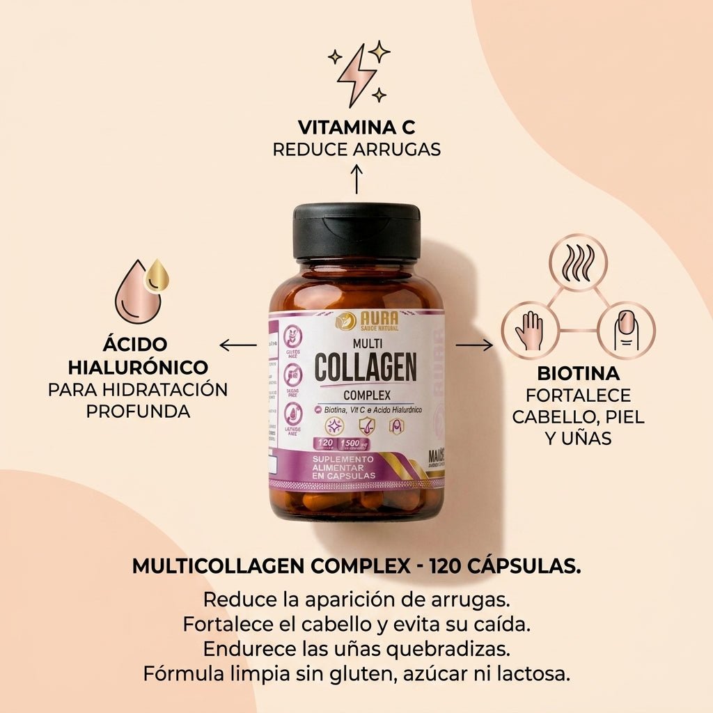 AURA Multicolágeno Complex | Fórmula Avanzada con Ácido Hialurónico | 120 caps. - Mundo Paraguayo