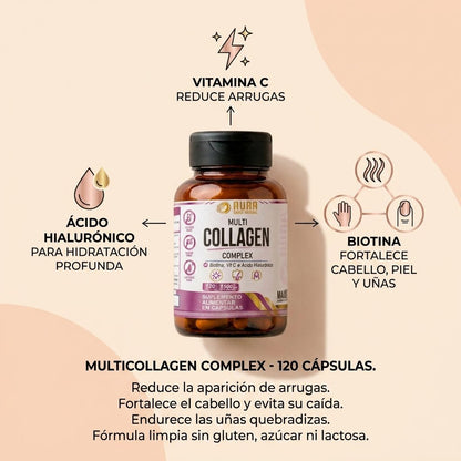 AURA Multicolágeno Complex | Fórmula Avanzada con Ácido Hialurónico | 120 caps. - Mundo Paraguayo