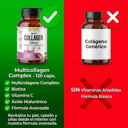 AURA Multicolágeno Complex | Fórmula Avanzada con Ácido Hialurónico | 120 caps. - Mundo Paraguayo