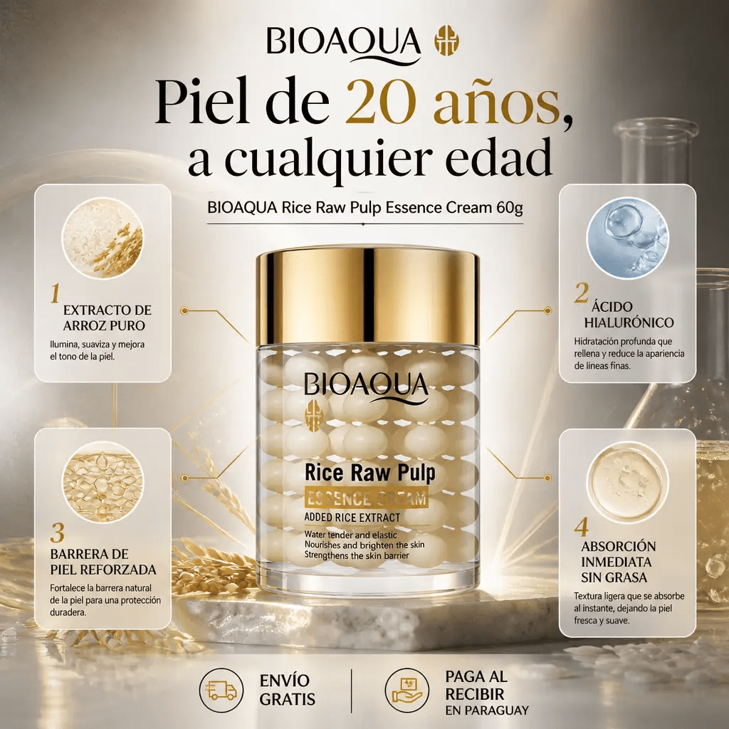 BIOAQUA Rice Raw Pulp Essence Cream – Crema Antiedad con Extracto de Arroz - Mundo Paraguayo