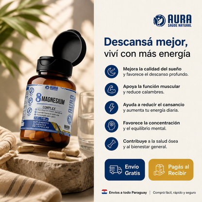 8 Magnesium Complex 1500mg - AURA (120 Cápsulas)