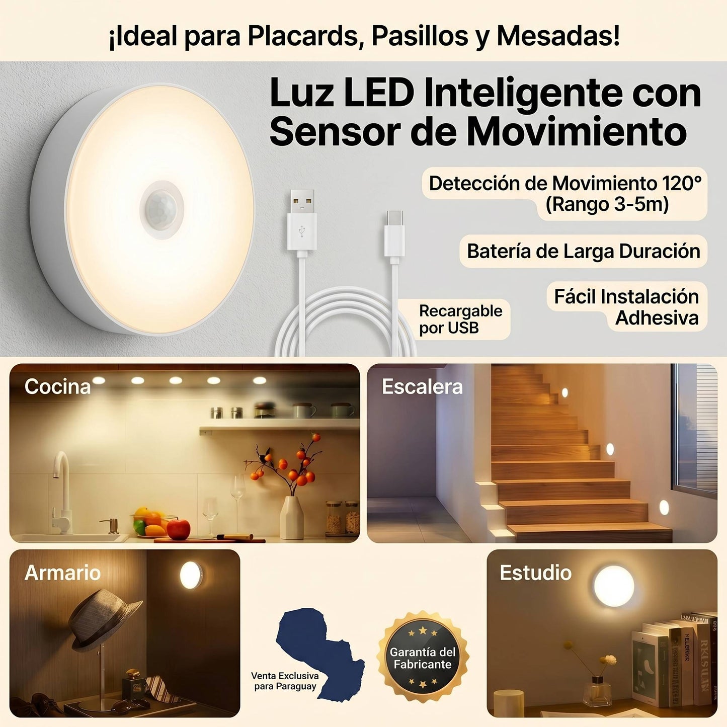 Luz LED Inteligente con Sensor de Movimiento - Mundo Paraguayo