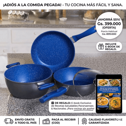 Master Set de Ollas y Sartenes FlavorStone Original - Antiadherente Sapphire - Mundo Paraguayo