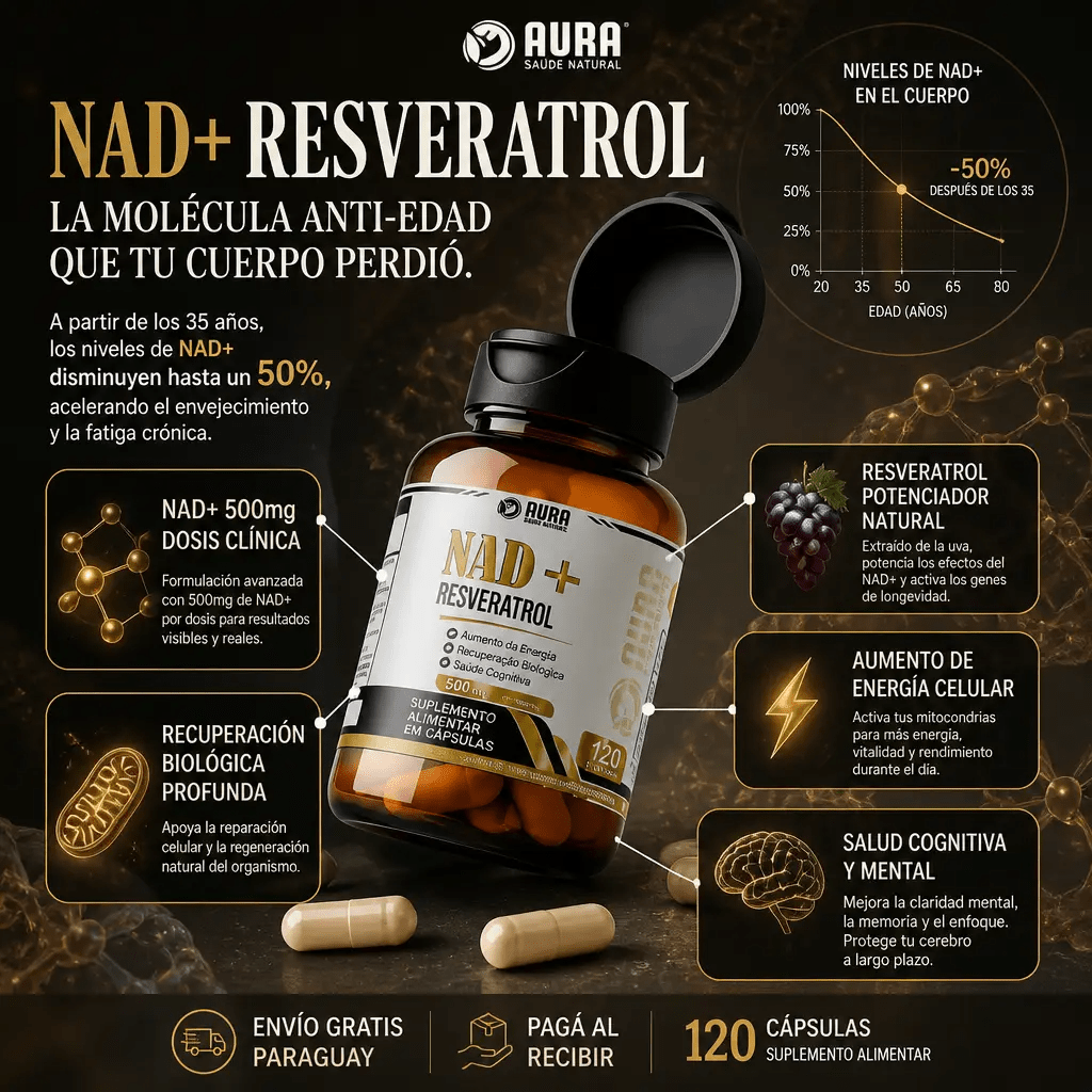 NAD+ Resveratrol 500mg – Suplemento Antienvejecimiento para Energía y Recuperación Celular 120 Cápsulas - Mundo Paraguayo