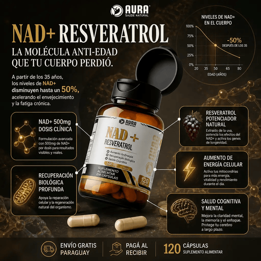 NAD+ Resveratrol 500mg – Suplemento Antienvejecimiento para Energía y Recuperación Celular 120 Cápsulas - Mundo Paraguayo