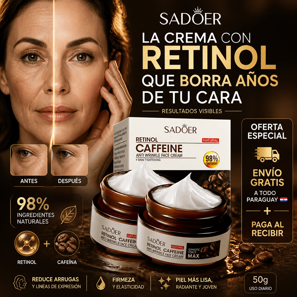 SADOER Retinol Caffeine Anti - Wrinkle Cream – Crema Antiedad con Retinol y Cafeína 50g - Mundo Paraguayo
