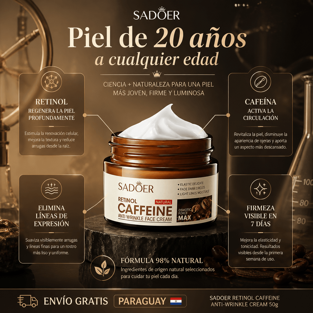 SADOER Retinol Caffeine Anti - Wrinkle Cream – Crema Antiedad con Retinol y Cafeína 50g - Mundo Paraguayo