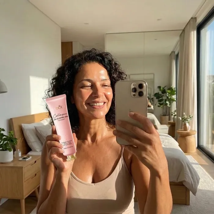 Mujer con la mascarilla peel off de colágeno SADOER