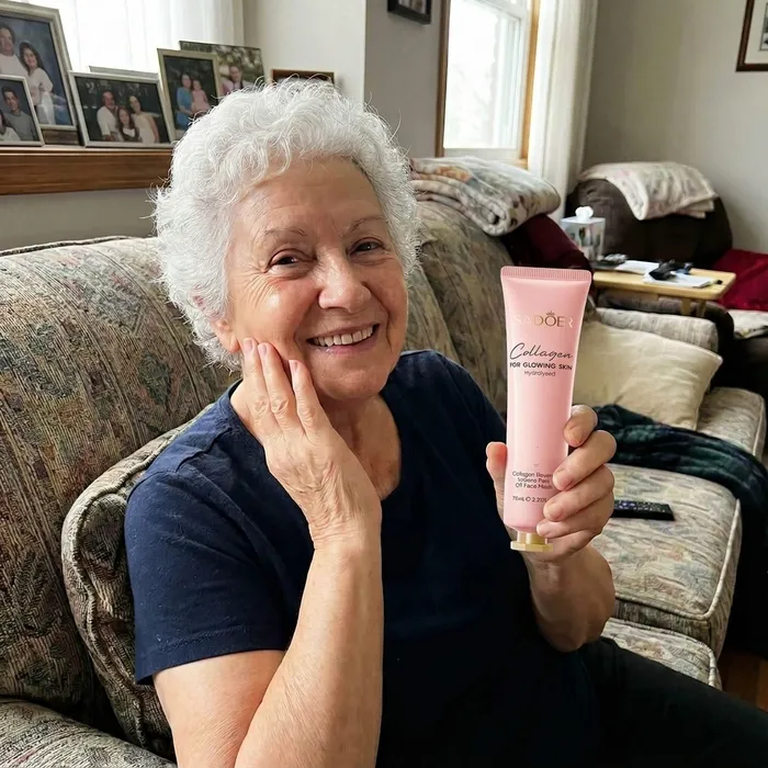 Mujer con la mascarilla peel off de colágeno SADOER