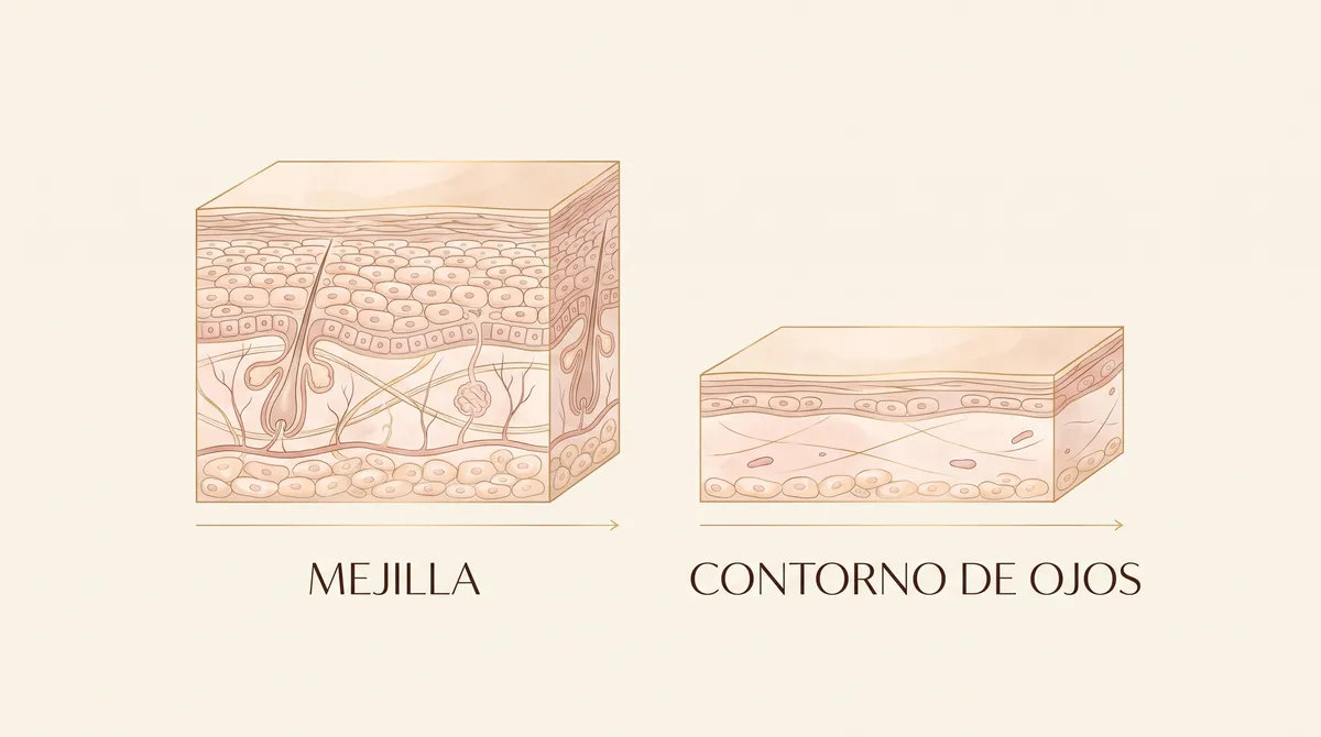 La piel de la mejilla comparada con la del contorno de ojos